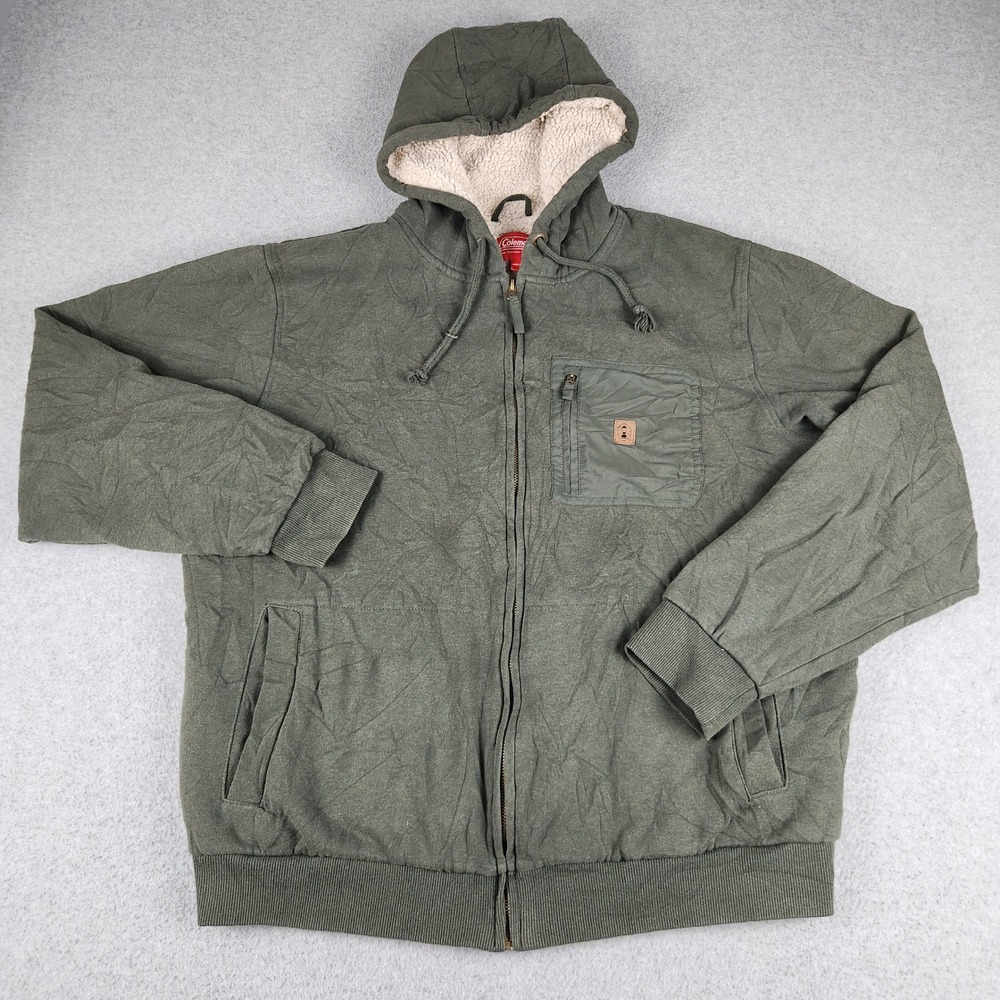 Coleman Hoodie Mens Large Olive Green Sherpa Lined Soft Warm‎ Full Zip Outdoor